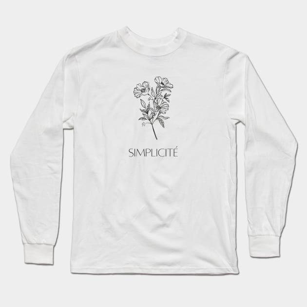 Simplicite - Minimalist French Quote and Flowers Long Sleeve T-Shirt by From Mars